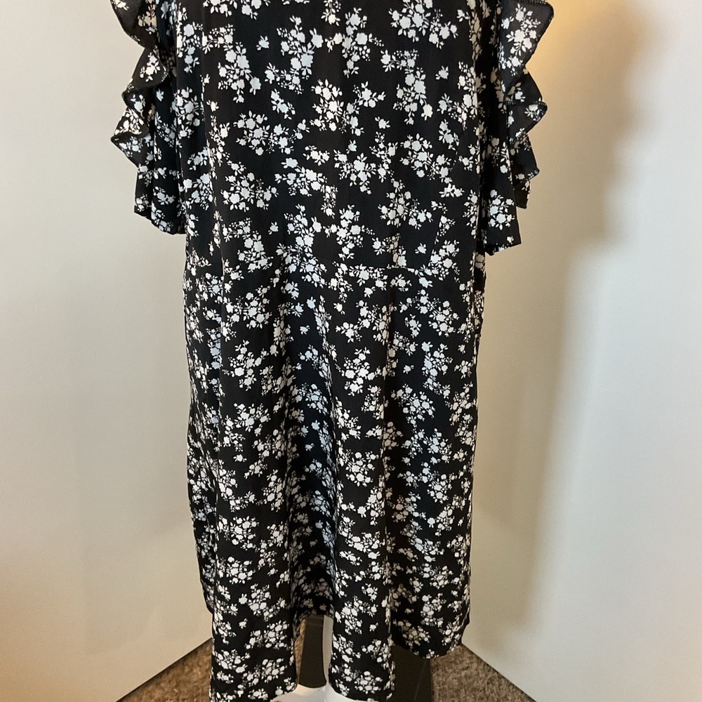 SHEIN Black White Floral Ruffle Cold Shoulder Dress 2XL Plus Wedding Party - Picture 3 of 6